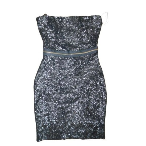 Neiman Marcus Size XS Gray Black Strapless Sequin Zipper Accented Dress NWT - Picture 1 of 3